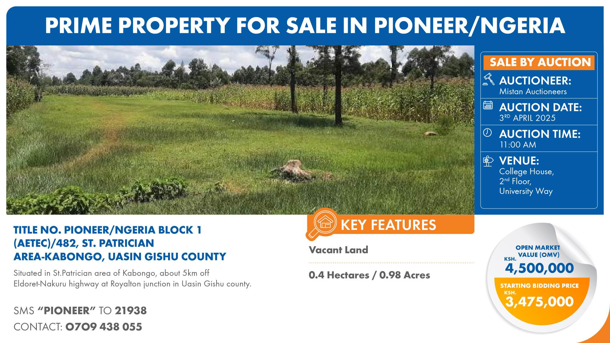 TITLE NO.PIONEER/NGERIA BLOCK 1(AETEC)/482, ST.PATRICIAN AREA-KABONGO, UASIN GISHU COUNTY