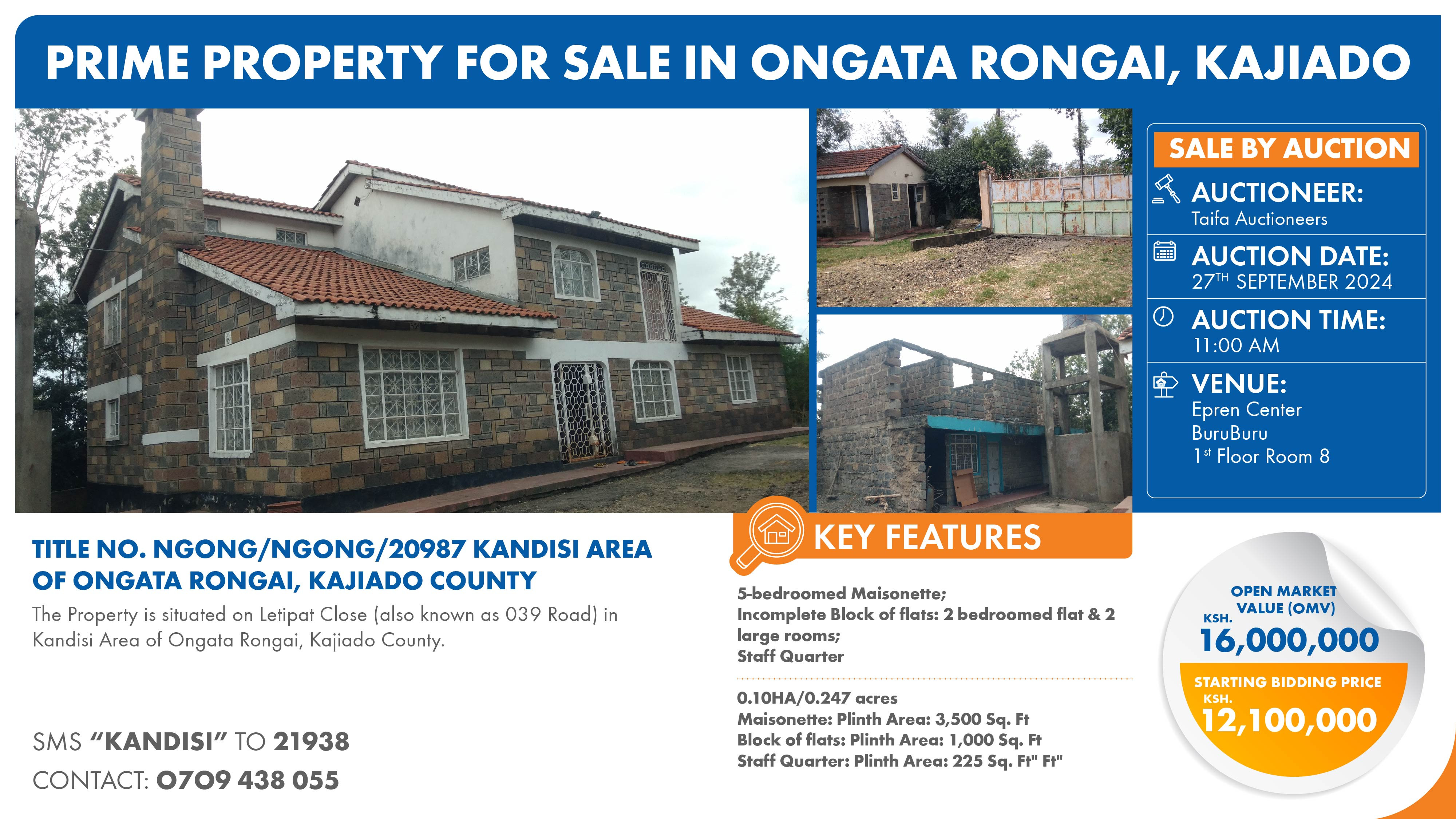 TITLE NO. NGONG/NGONG/20987 KANDISI AREA OF ONGATA RONGAI, KAJIADO COUNTY